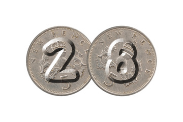 Number 28 with old coins
