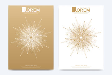 Modern vector template for brochure Leaflet flyer advert cover catalog magazine or annual report. Golden layout in A4 size. Business, science and technology design. Presentation with golden mandala.