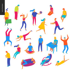Fototapeta na wymiar Set of vector illustrated people acting and relaxing