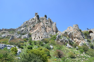 Fototapeta na wymiar Saint Hilarion Castle on a mountain, Kyrenia Girne district
