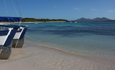 Plage de Nacula, une île de l'archipel Yasawa, aux Fidji. Sable blanc, eau bleue turquoise et...