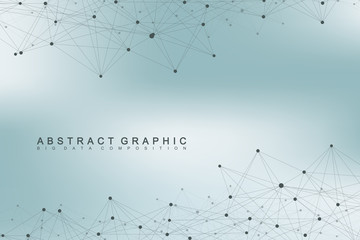 Geometric graphic background molecule and communication. Big data complex with compounds. Perspective backdrop. Minimal array Big data. Digital data visualization. Scientific vector illustration.
