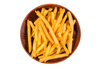 Ceramic plate with french fries isolated on a white background
