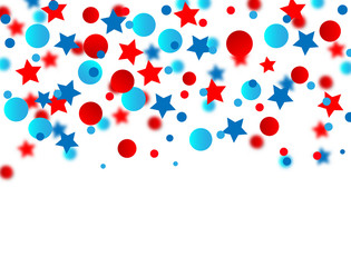 USA celebration Blue and red confetti stars in national colors for American independence day isolated on white background