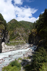 Fototapeta na wymiar The Hillary bridge, Everest Base Camp trek, Nepal