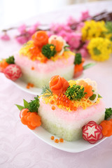 ひな祭り　ひし餅風ケーキ寿司