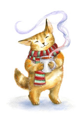 I give you heat. Cat with a cup of tea.