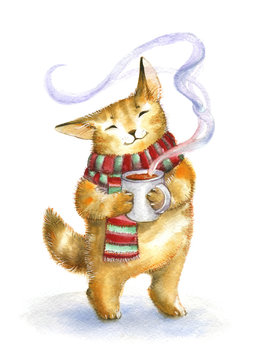 I give you heat. Cat with a cup of tea.