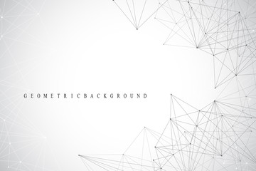Geometric graphic background molecule and communication. Big data complex with compounds. Perspective backdrop. Minimal array Big data. Digital data visualization. Scientific vector illustration.
