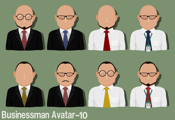 Businessman Avatar with Variation of necktie ,shirt,eyeglasses and suit.Characters are based on Polygon head with no hair.and Polygon head with Skin Head hair style.
