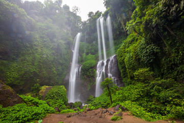 Hidden in jungles beautiful Sekumpul waterfall on Bali, Indonesia