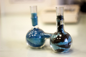 two flasks, two laboratory flasks, laboratory glassware