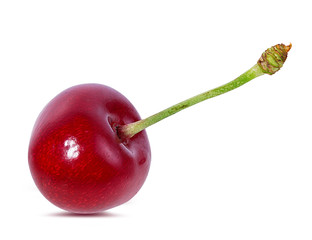 Cherry with leaves isolated on white background.