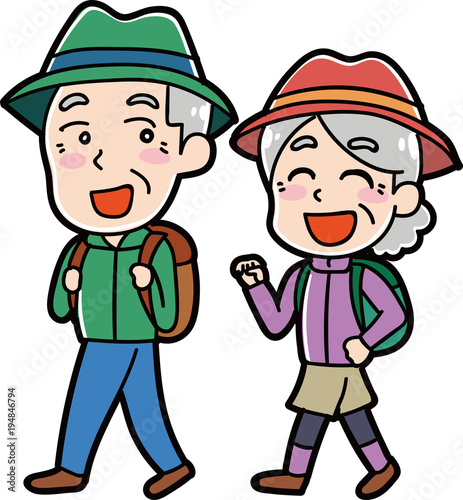 ハイキングに行くシニアのイラスト素材 Wall Mural Wallpaper Murals はしもとあやね えな屋