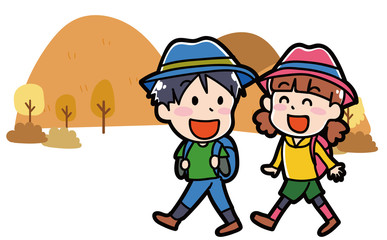 ハイキングに行く子供のイラスト