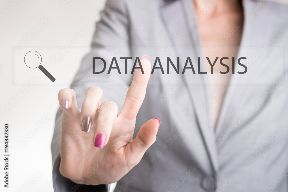 Wall mural web search bar with magnifying glass and the word data analysis