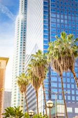 Türaufkleber Palmen und Wolkenkratzer in der Stadt Los Angeles. © _nastassia