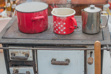 cooking on retro wood fueled stove