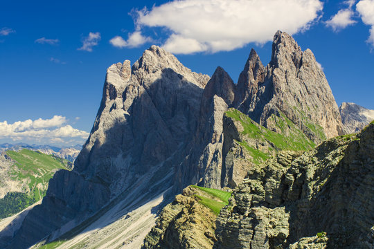 beautiful alpine landscape in Seceda Odle mountain, Italy Dolomites