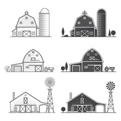 Set of thin line american farm icon. © sivvector
