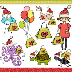 Christmas green shopping bag set digital elements
