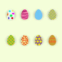 Set of colorful and bright Easter eggs flat