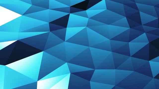 Abstract cg polygonal crystal surface. Geometric poly Blue triangles motion background.