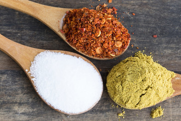 Spice in Wooden Spoons