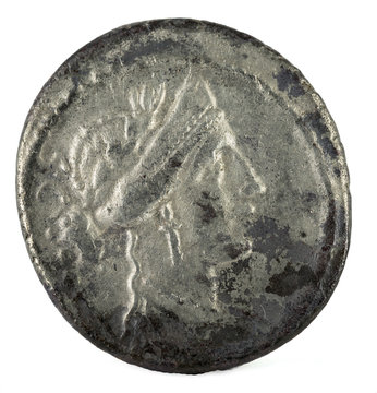 Roman Republic Coin. Ancient Roman silver denarius of the family Cornelia. Obverse.