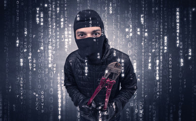 Burglar in action with encoded concept.