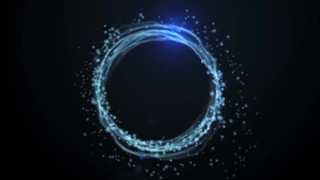 Blue rotating and flashing energy ring with swirling particles
