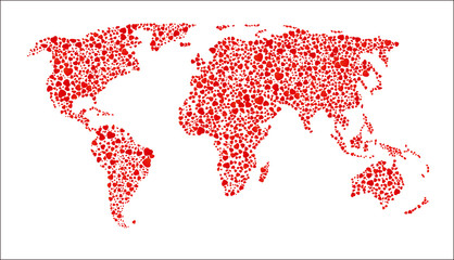 A world map that consists of love hearts. Vector illustration.