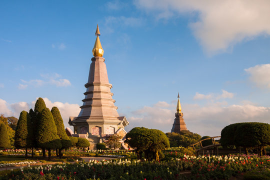 Landscape two pagoda at doi Inthanon national park , chiang mai ,Thailand,