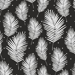 Palm Leafs dots blac white vector semless pattern