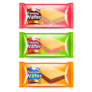 Creamy wafer packaging 3d realistic vector set