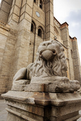 Statue of Lion in  the town of Avila in Spain Europe.