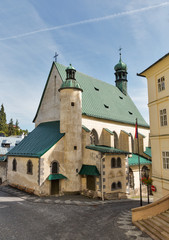 Saint Catherine church and town hall in Banska Stiavnica, Slovakia.