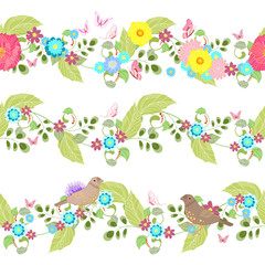 Fototapeta na wymiar floral set seamless borders for your design