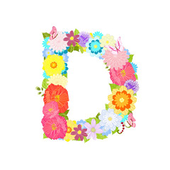 Romantic letter of meadow flowers and butterflies D