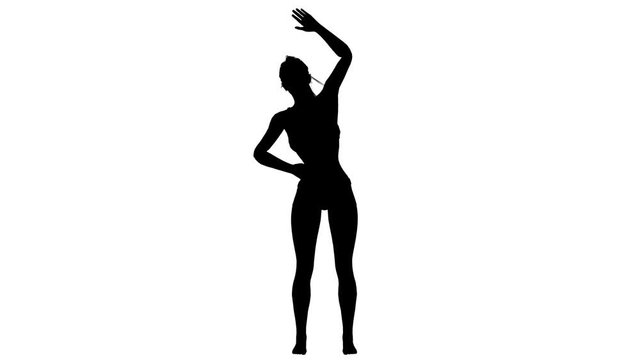 Black silhouette of a girl engaged in fitness. Loop animation. Alpha channel.
