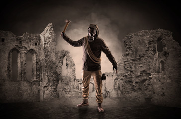Ruined wallpaper with hazard man