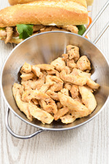 Roasted chicken meat in a pan.