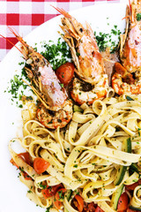 Pasta with Shrimp Dish on a the table
