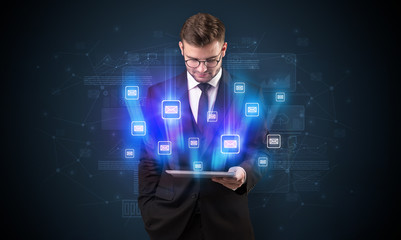 Mailing concept with businessman and tablet