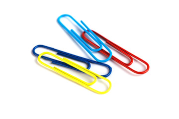 Colorful paper clips isolated on white background