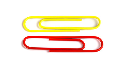 Colorful paper clips isolated on white background