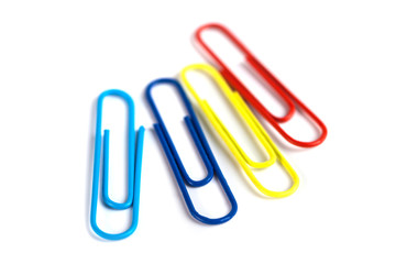 Colorful paper clips isolated on white background