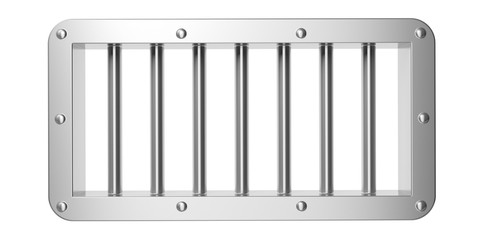 Prison, jail window with industrial silver bars isolated on white background. 3d illustration