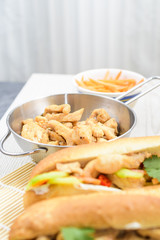 Roasted chicken meat in a pan.