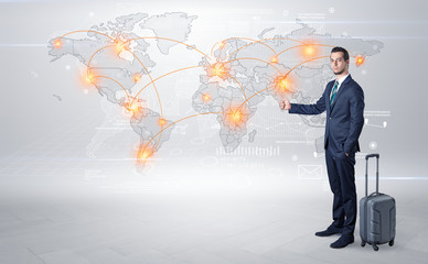 Businessman going to business trip with map
